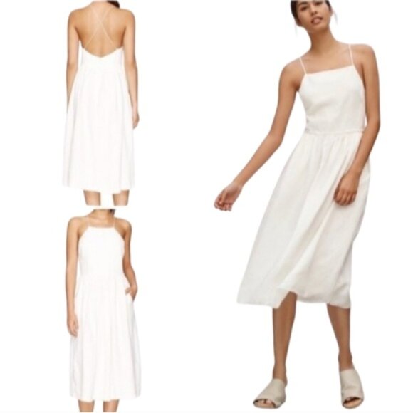 Aritzia Wilfred Hymne Linen Lyocell Criss Cross Back Midi Dress Womens Sz 10 - Picture 16 of 16
